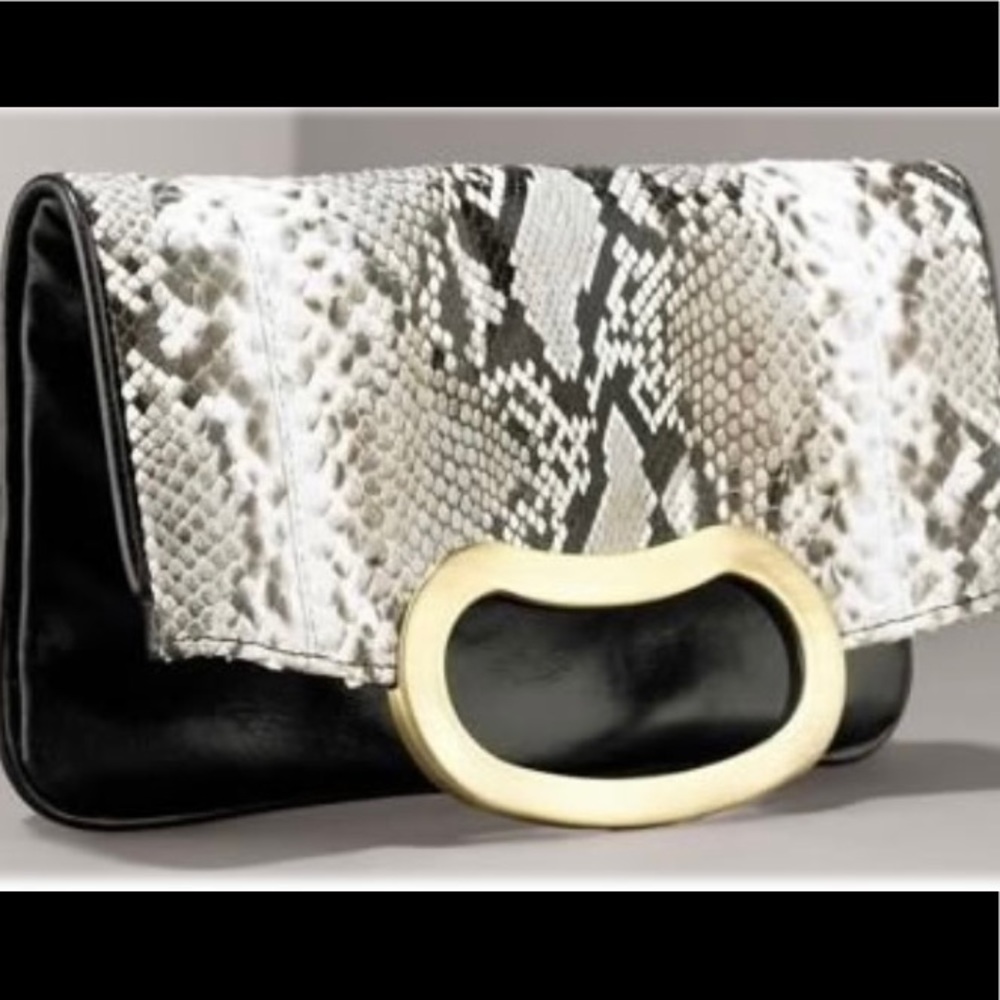 JALDA Python & Leather Fold-over Clutch NEW